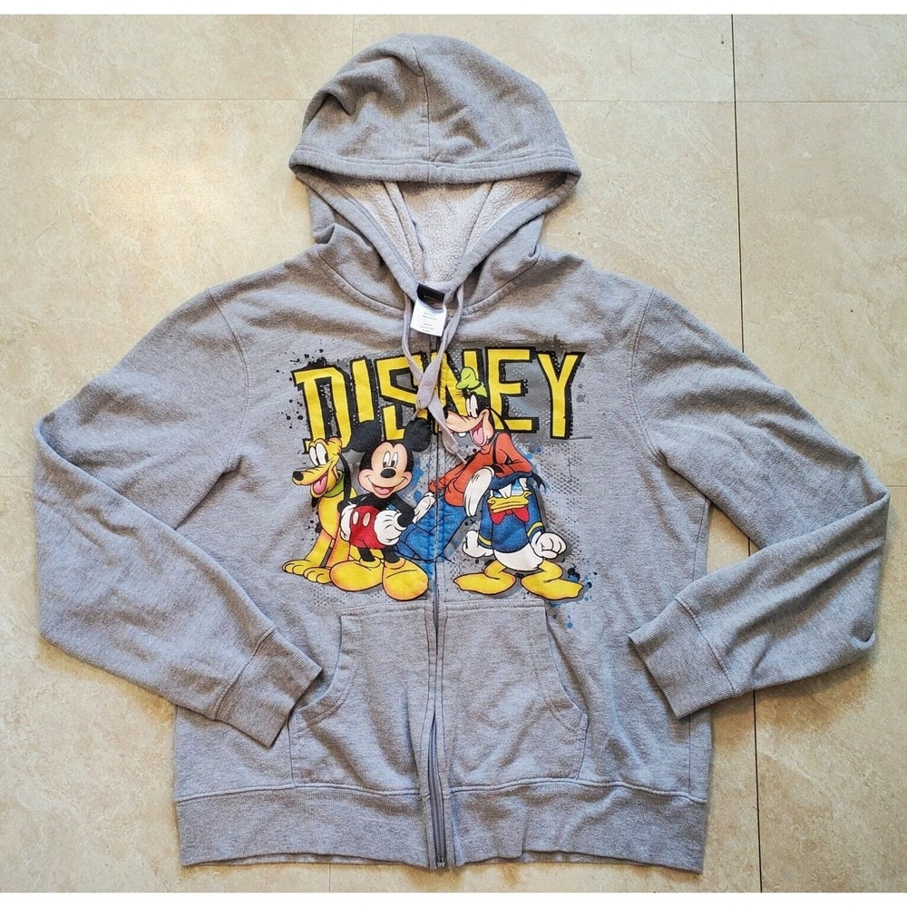Disney Womens‎ Large Mickey Mouse Goofy Donald Pluto Zippered Hoodie Sweatshirt